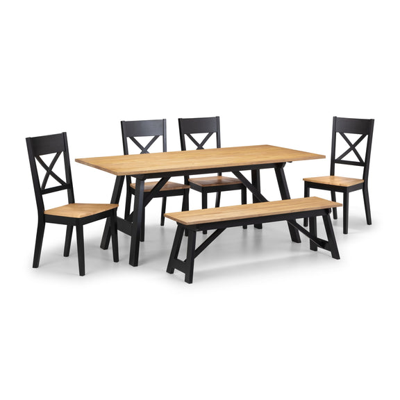 Dining set with a table and four chairs on a white background