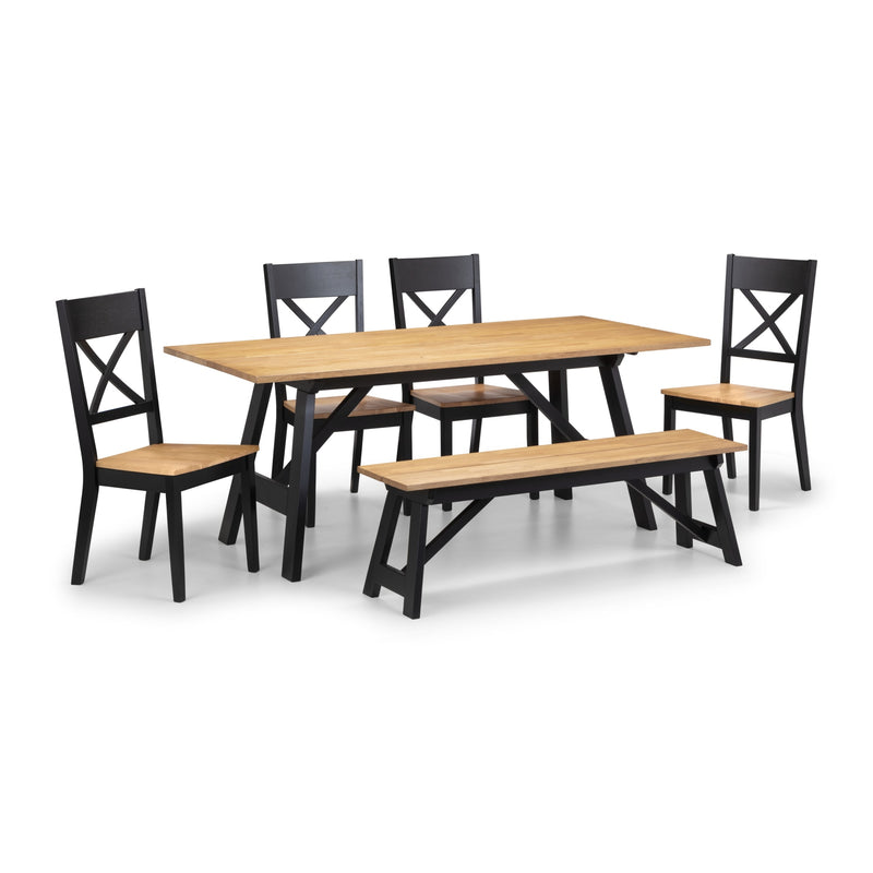Dining set with a table and four chairs on a white background