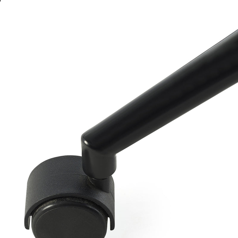 Black metal arm and caster wheel on a white background