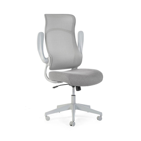 Gray office chair with white frame on a white background