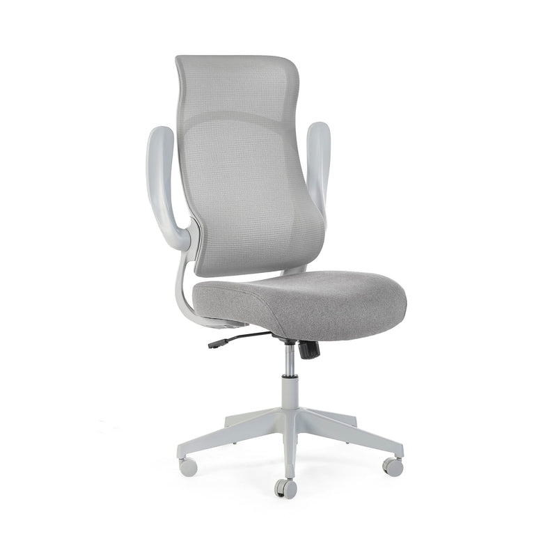 Gray office chair with white frame on a white background