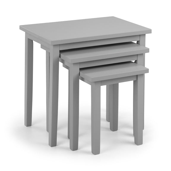 Set of three gray nesting tables on a white background
