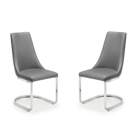 Two gray chairs with chrome frames on a white background