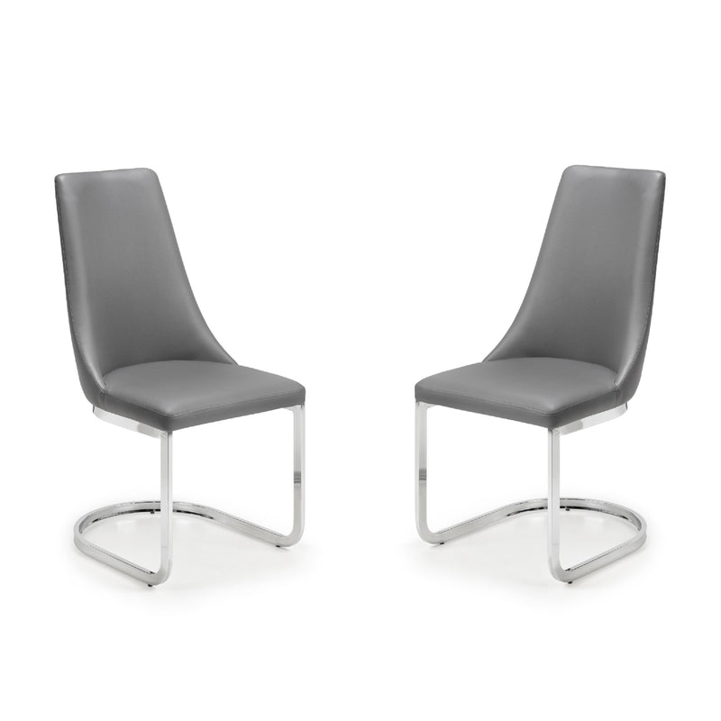 Two gray chairs with chrome frames on a white background