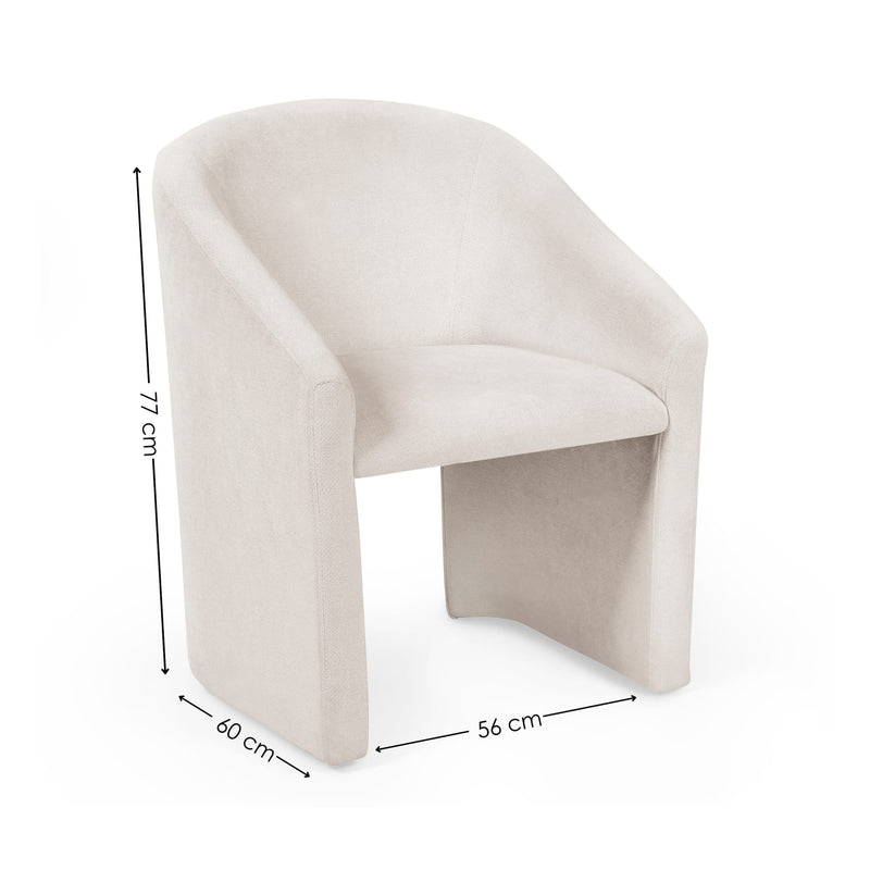 Beige chair with dimensions marked on a white background