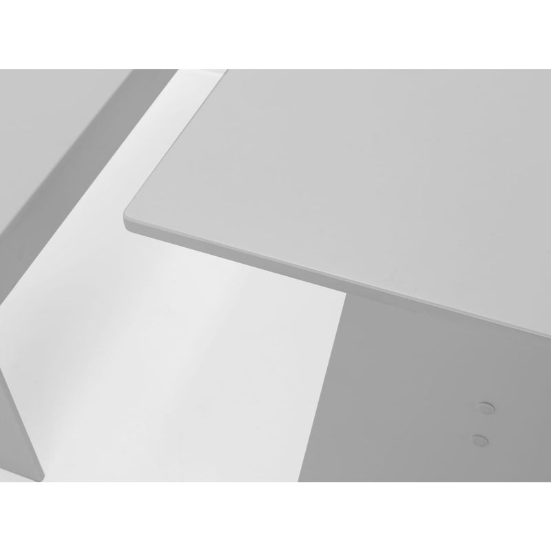 Gray office desk with a minimalist design on a white background