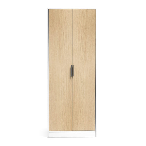 Wooden wardrobe with two doors on a white background