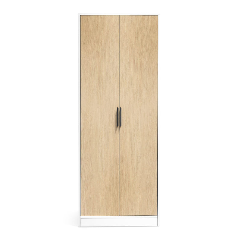 Wooden wardrobe with two doors on a white background