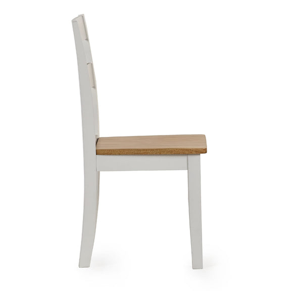White chair with a wooden seat on a white background