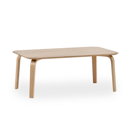 Wooden table with a minimalist design on a white background