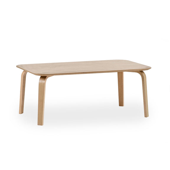 Wooden table with a minimalist design on a white background