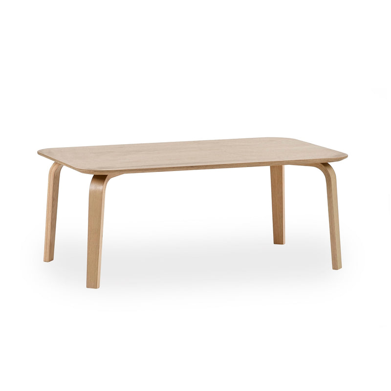 Wooden table with a minimalist design on a white background