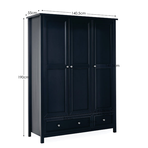 Black wardrobe with dimensions on a white background