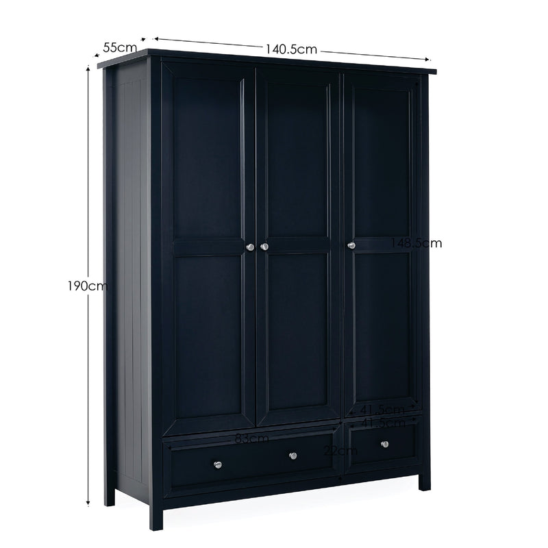 Black wardrobe with dimensions on a white background