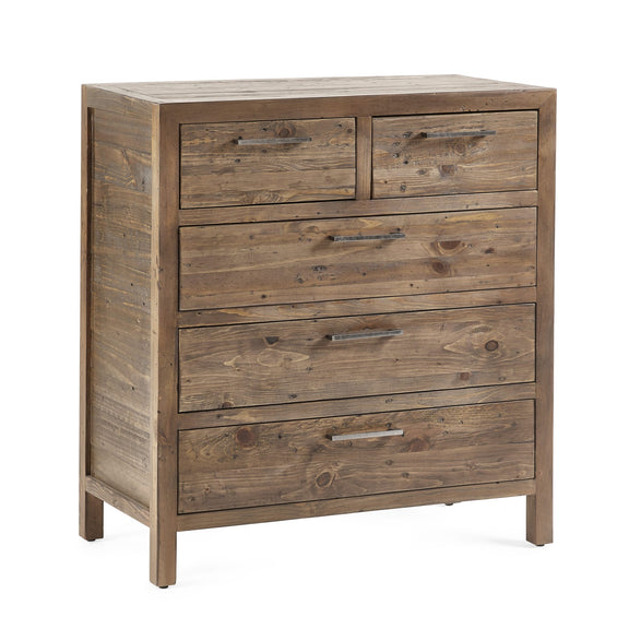 Wooden dresser with four drawers on a white background