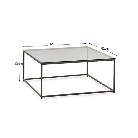 Coffee table with dimensions labeled on a white background