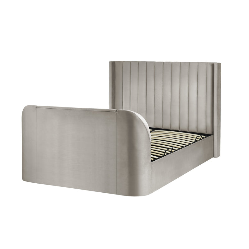 Modern bed with a metallic finish on a white background