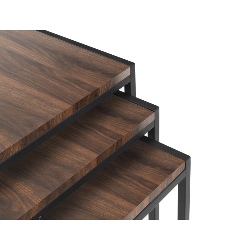 Wooden shelves with black metal frames on a white background