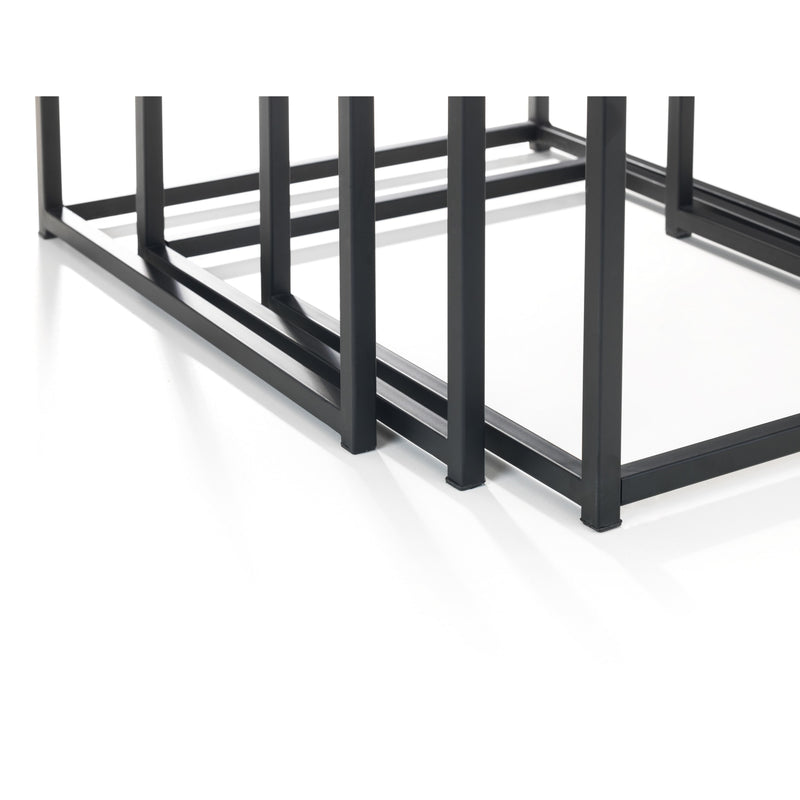 Black metal bed frame on a white background