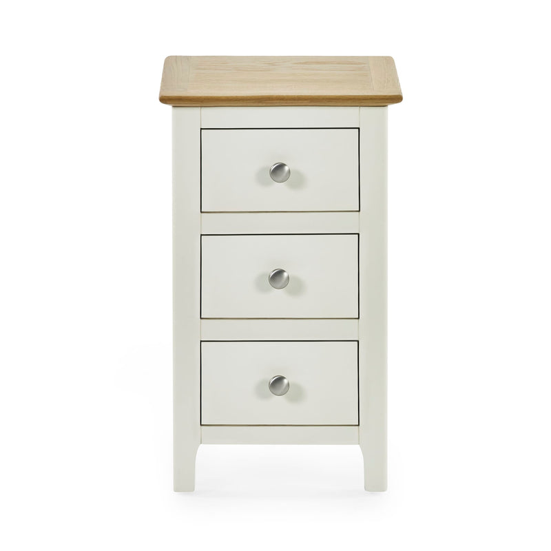 Somerset White and Oak Compact 3 Drawer Bedside Table 34cm - White/Oak