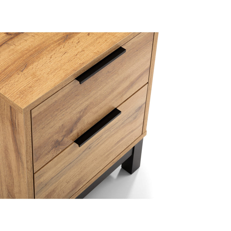 Wooden dresser with two drawers on a white background
