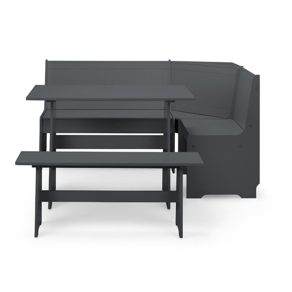 Dark gray outdoor furniture set with a bench and table on a white background
