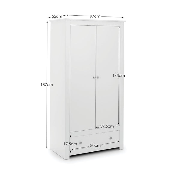 White wardrobe with dimensions labeled on a white background