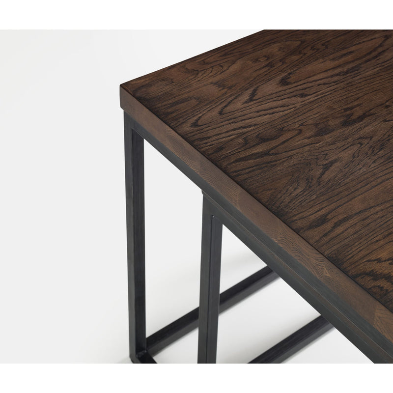 Wooden table with metal legs on a white background