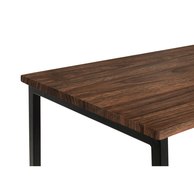 Wooden table with black metal legs on a white background