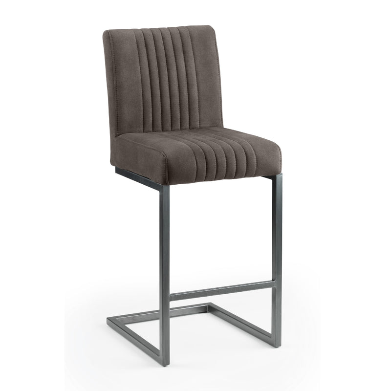 Gray bar stool with dimensions labeled on a white background