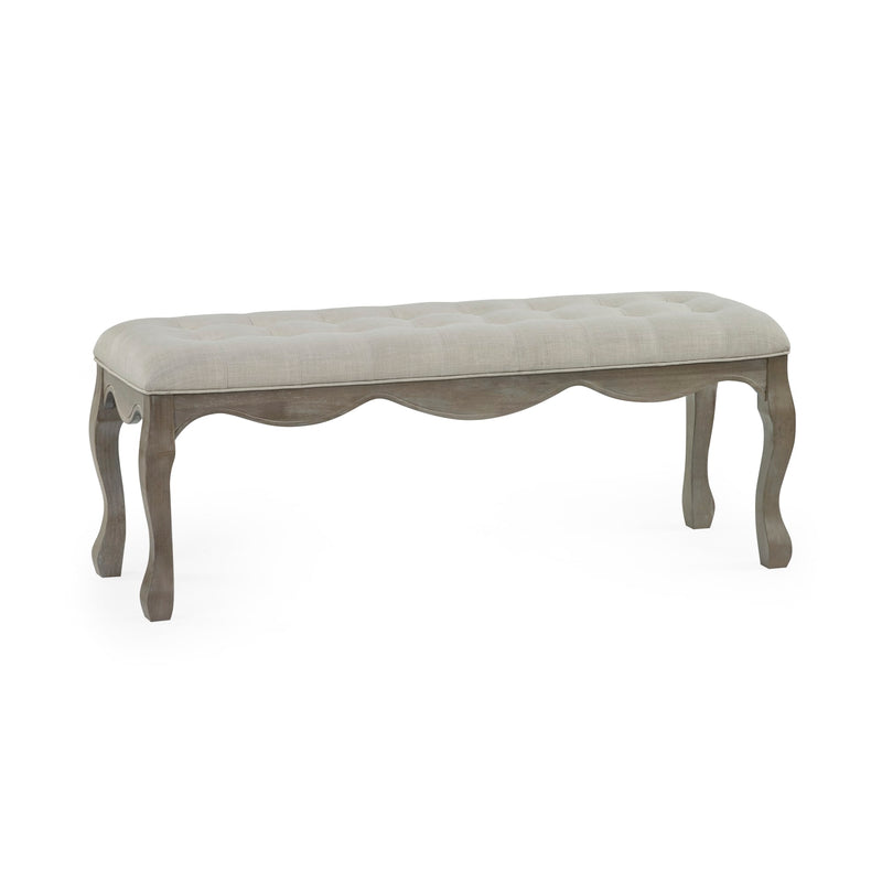 Decorative bench with tufted seat on a white background