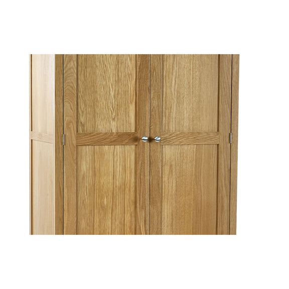 Wooden wardrobe door with two handles on a white background