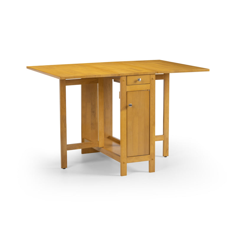 Wooden table with a cabinet on a white background