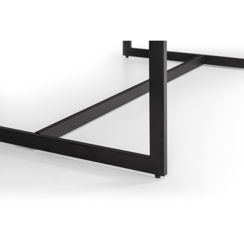 Black metal table base on a white background