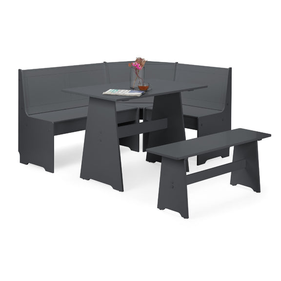 Gray outdoor furniture set with table and benches on a white background
