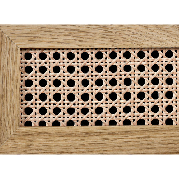 Wooden vent cover with a decorative lattice design on a white background