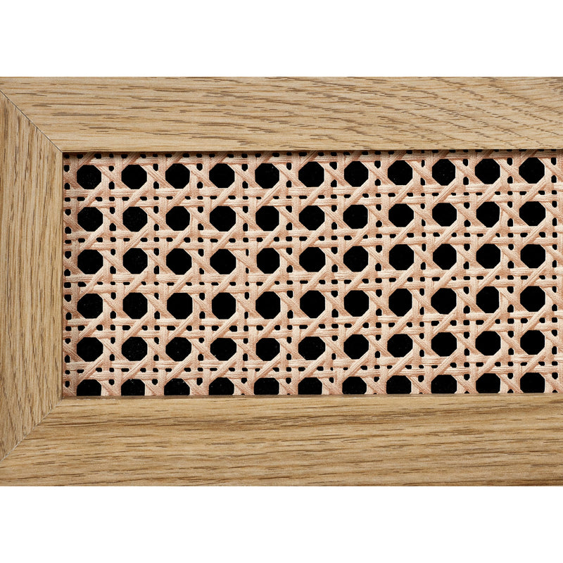 Wooden vent cover with a decorative lattice design on a white background