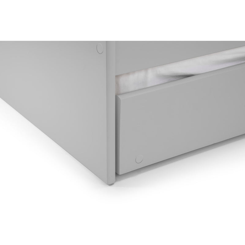 Gray metal file cabinet corner on a white background