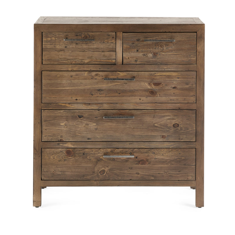 Wooden dresser with four drawers on a white background