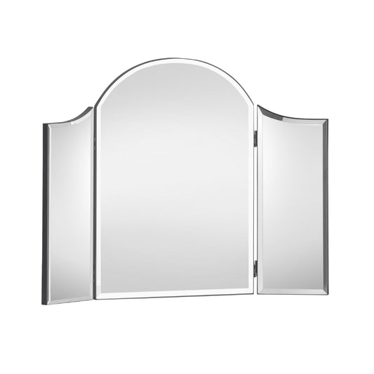 Tri-fold mirror with arched top on a white background