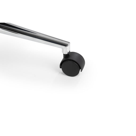 Chrome towel bar with a black roller on a white background