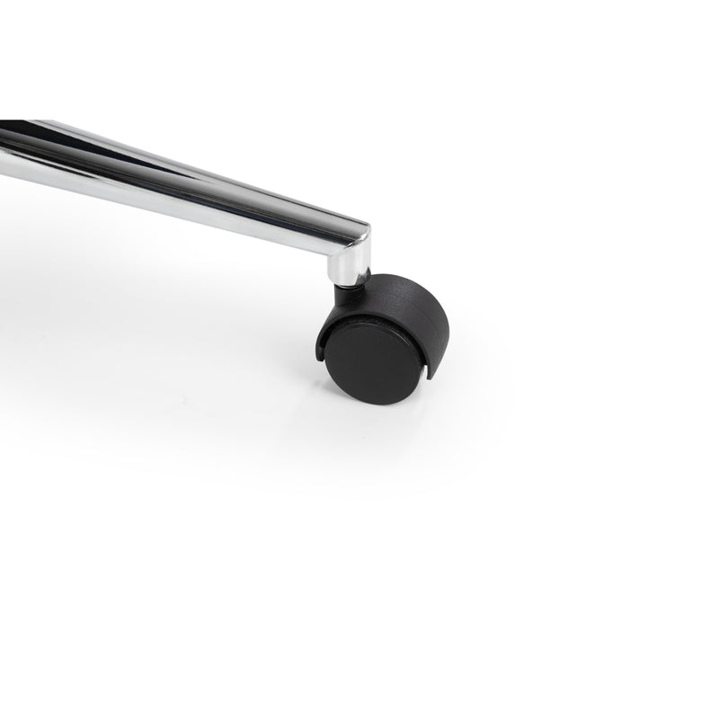 Chrome towel bar with a black roller on a white background