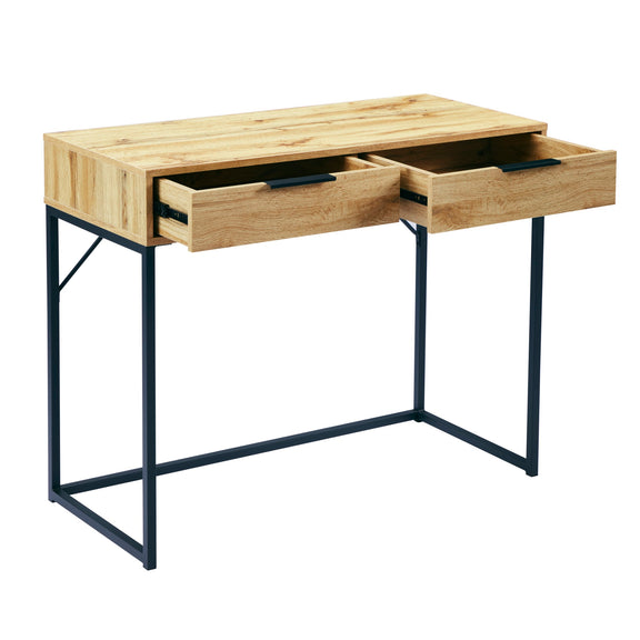 Wooden desk with two drawers on a white background
