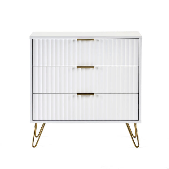 White dresser with gold legs on a white background