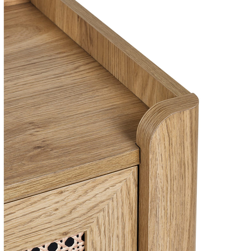 Close-up of a wooden sideboard with a drawer.