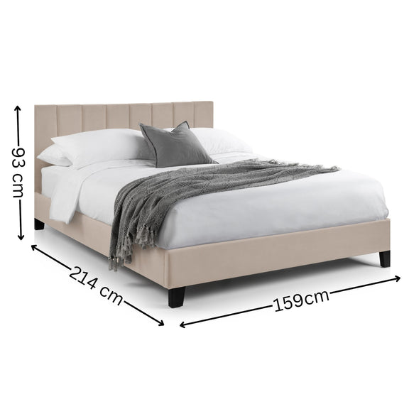 Bed with dimensions labeled on a white background