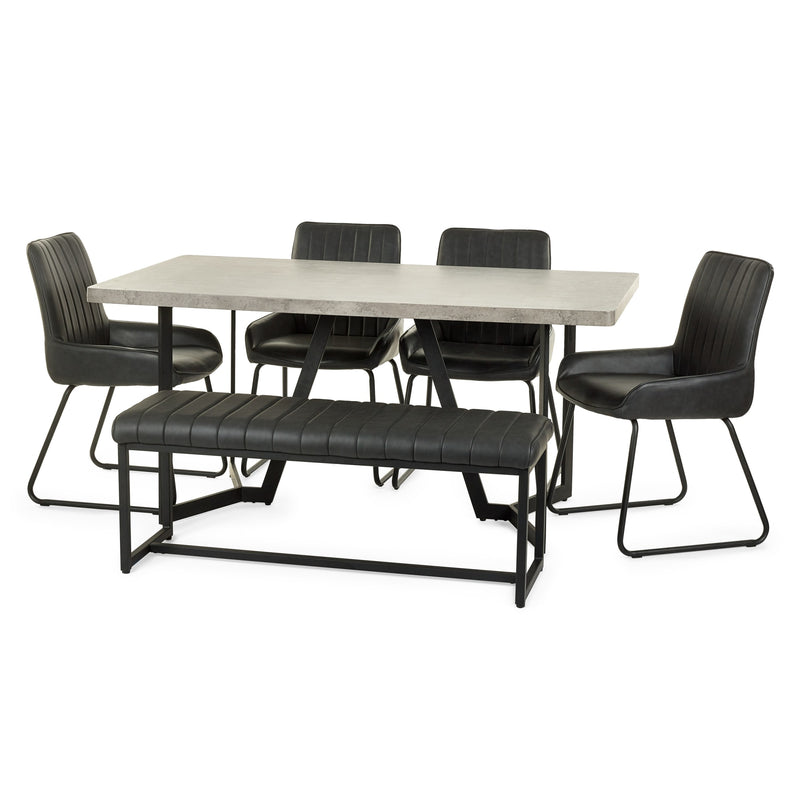 Dining set with a table and four black chairs on a white background