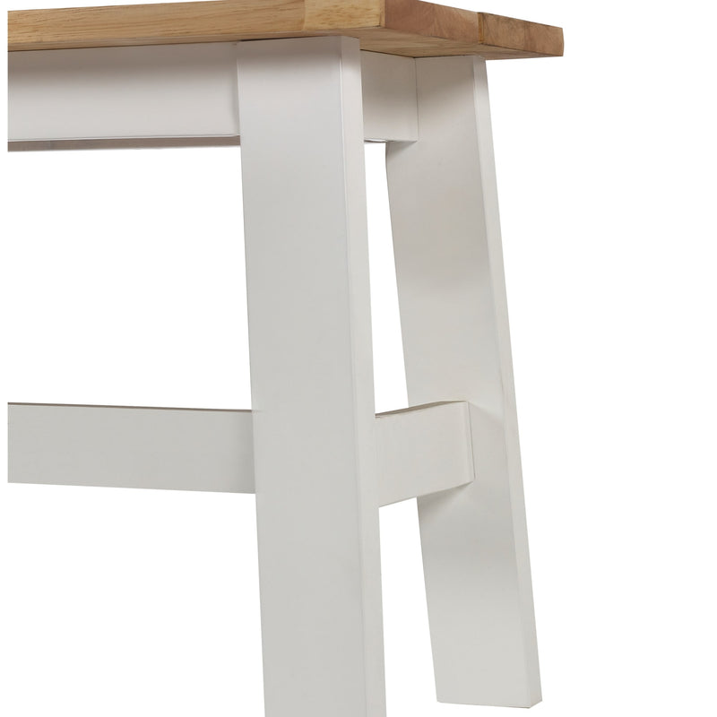 Close-up of a wooden table with white legs on a white background