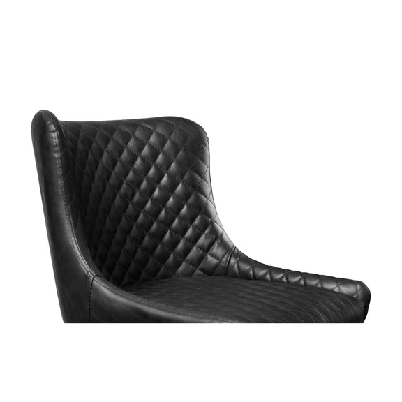 Black quilted leather chair on a white background