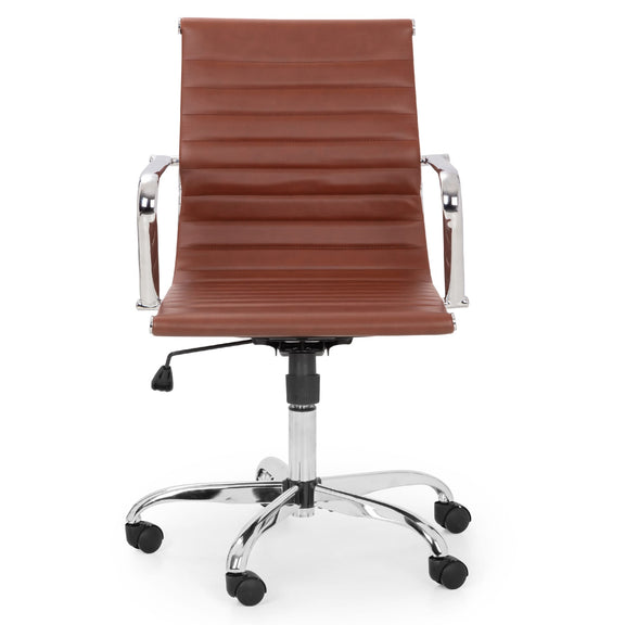 Brown office chair with chrome base on a white background